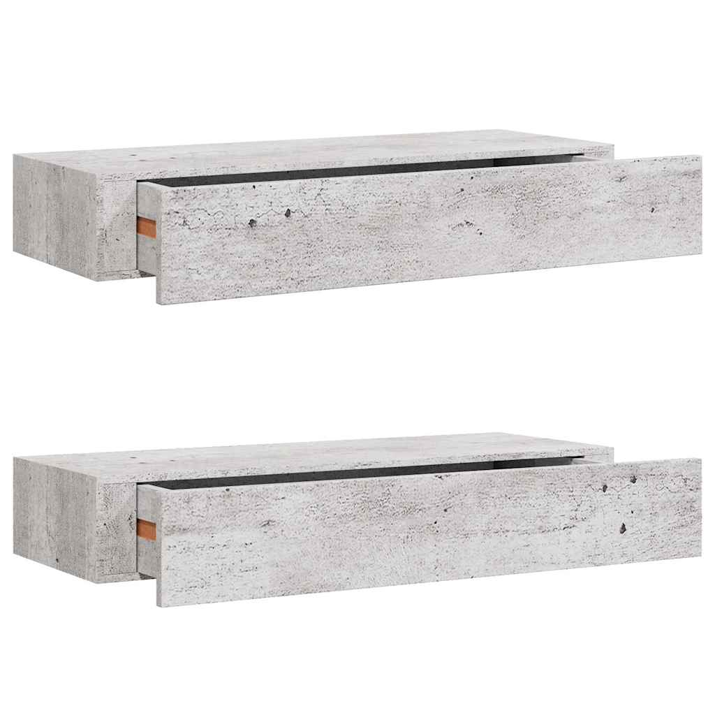 Wandschappen 2 st met lade 60x23,5x10 cm MDF betongrijs – afbeelding 2