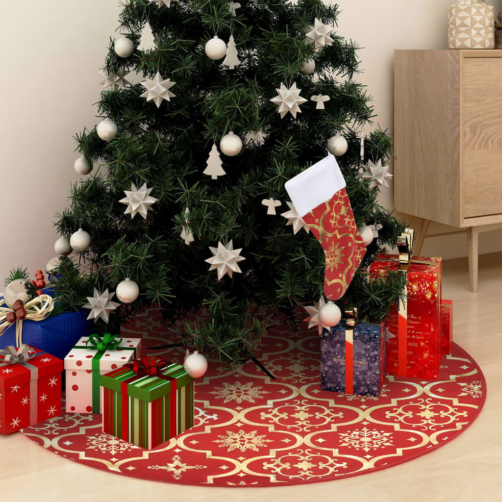 Luxe Kerstboomrok met Sok Rood 150 cm Stof