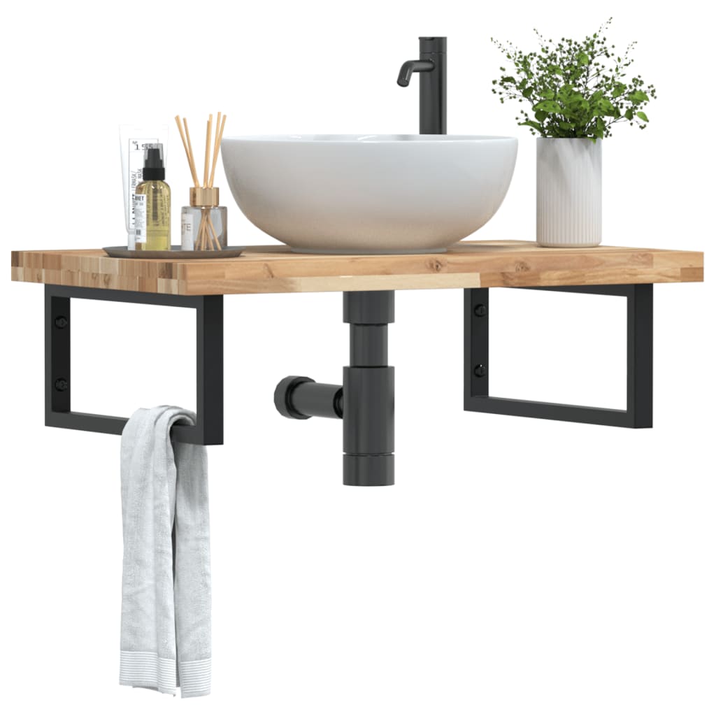 Badkamer wandschap staal en massief acaciahout – afbeelding 1