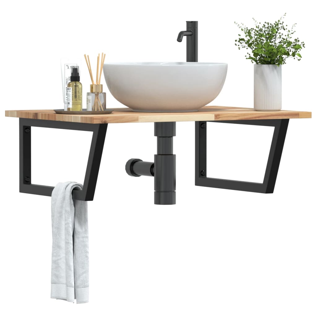 Badkamer wandschap staal en massief acaciahout – afbeelding 1