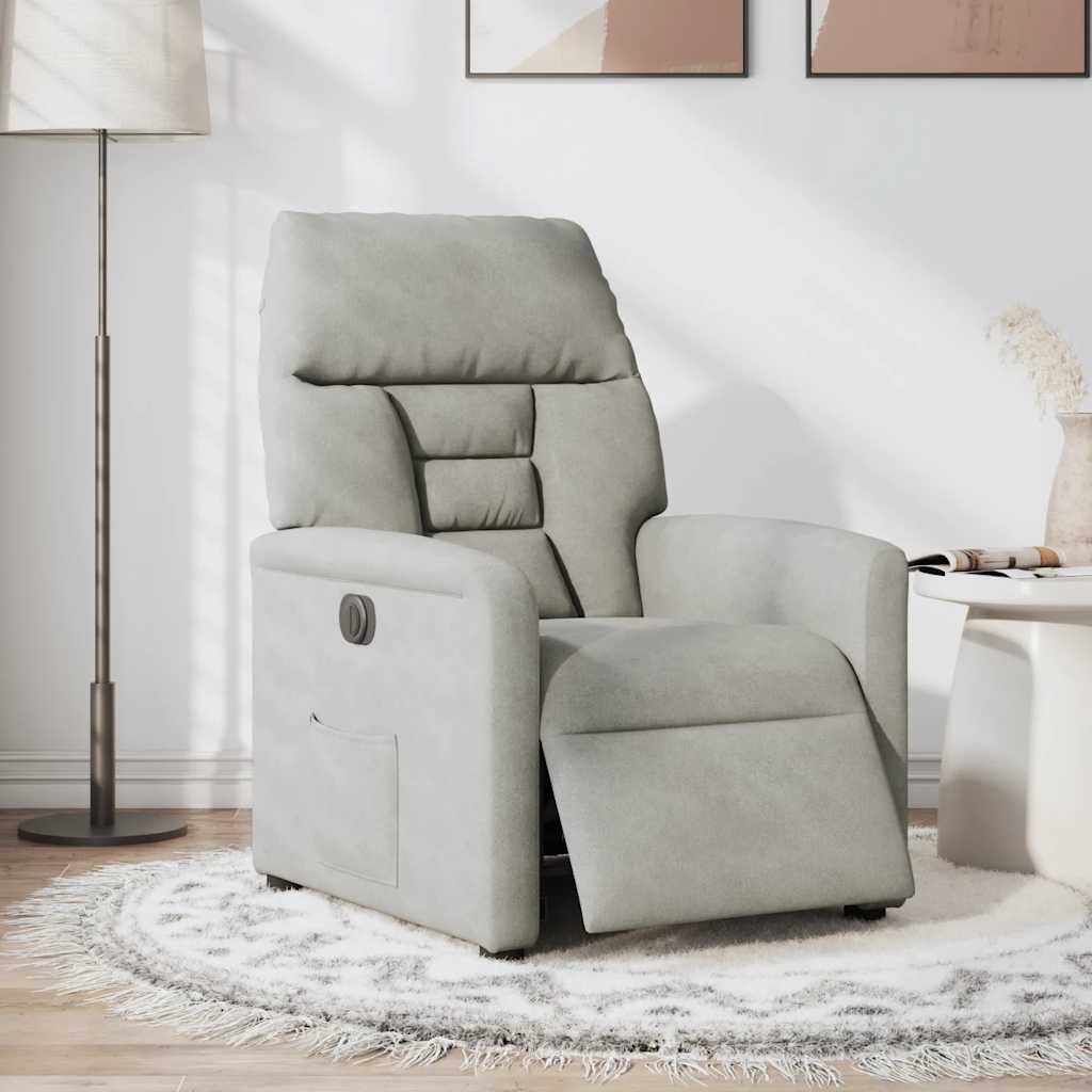 Fauteuil verstelbaar elektrisch microvezelstof lichtgrijs – afbeelding 1