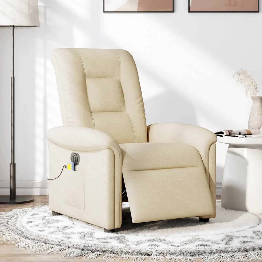 Massagestoel elektrisch verstelbaar stof crèmekleurig – afbeelding 2