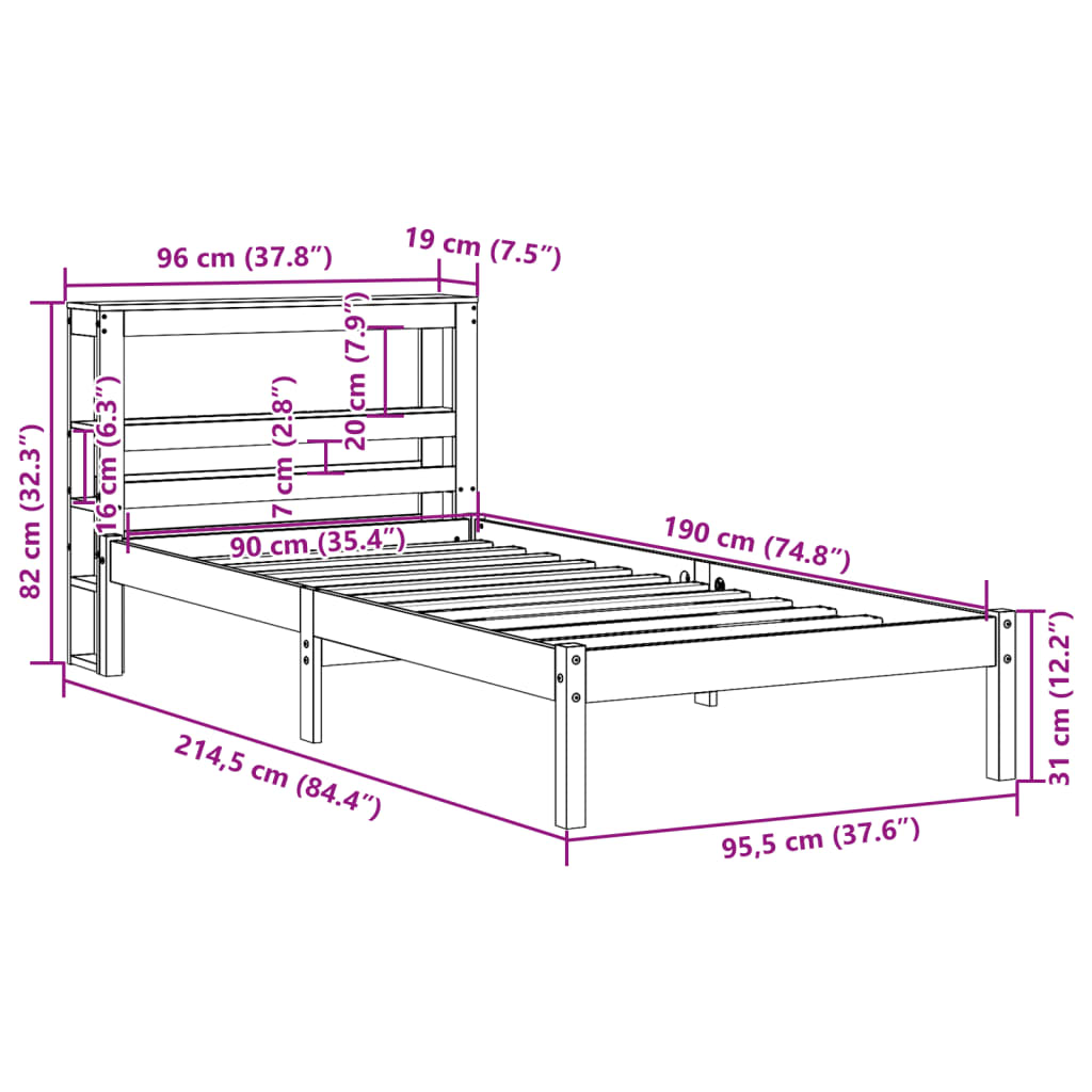 Bedframe zonder matras massief grenenhout 90x190 cm – afbeelding 12