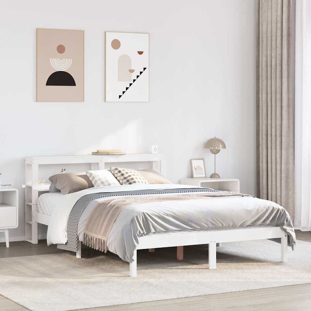 Bedframe zonder matras massief grenenhout wit 135x190 cm – afbeelding 1