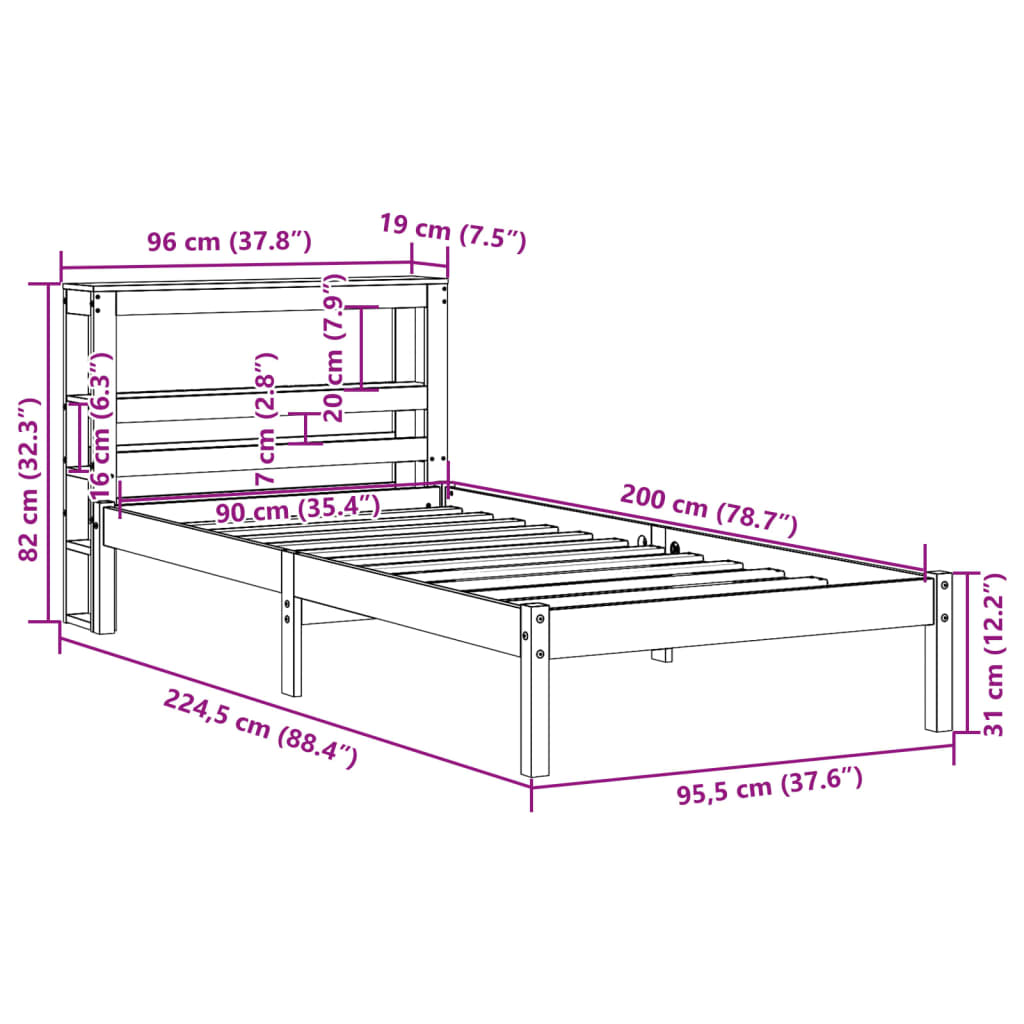 Bedframe zonder matras massief grenenhout 90x200 cm – afbeelding 12