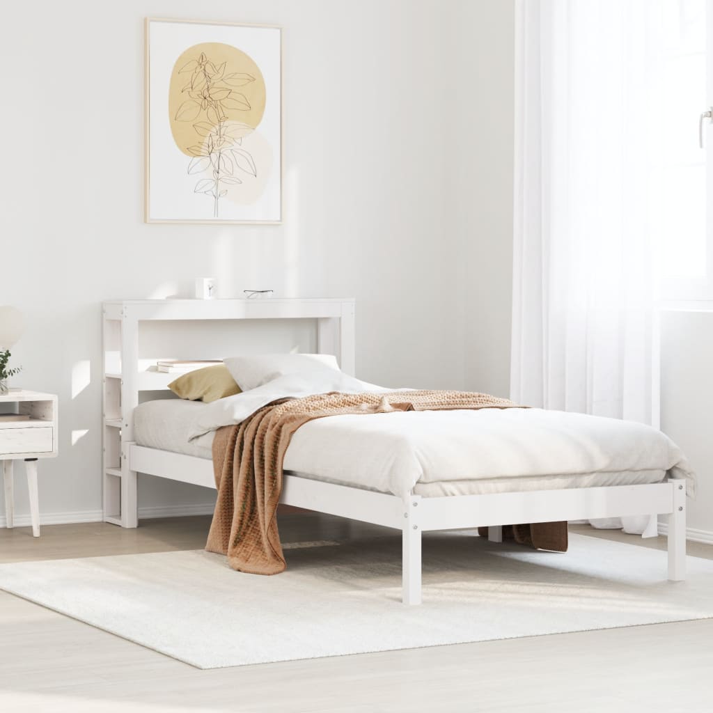 Bedframe zonder matras massief grenenhout wit 90x200 cm – afbeelding 1