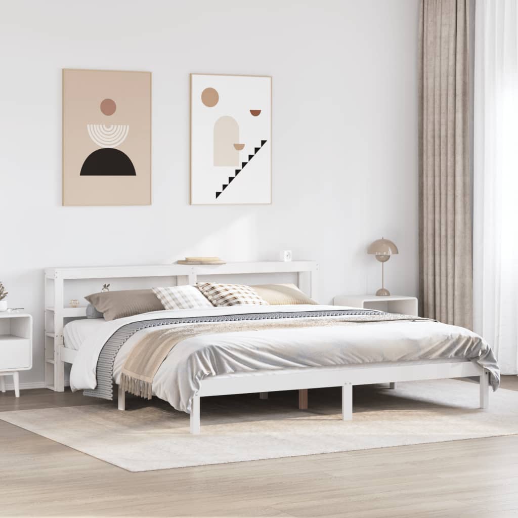 Bedframe zonder matras massief grenenhout wit 200x200 cm – afbeelding 1