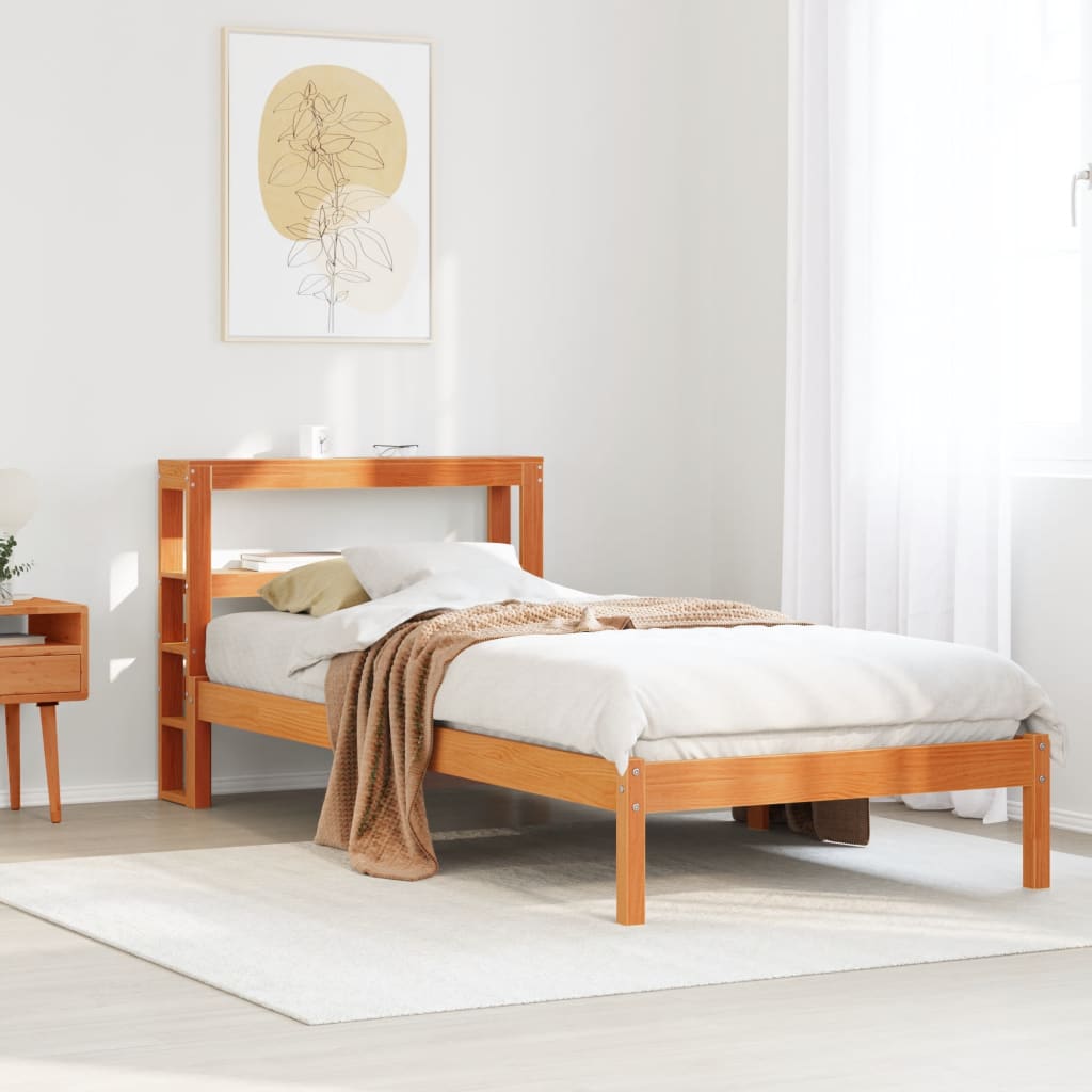 Bedframe met hoofdbord massief grenenhout wasbruin 75x190 cm – afbeelding 1