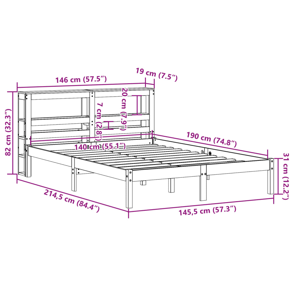 Bedframe met hoofdbord massief grenenhout wasbruin 140x190 cm – afbeelding 12