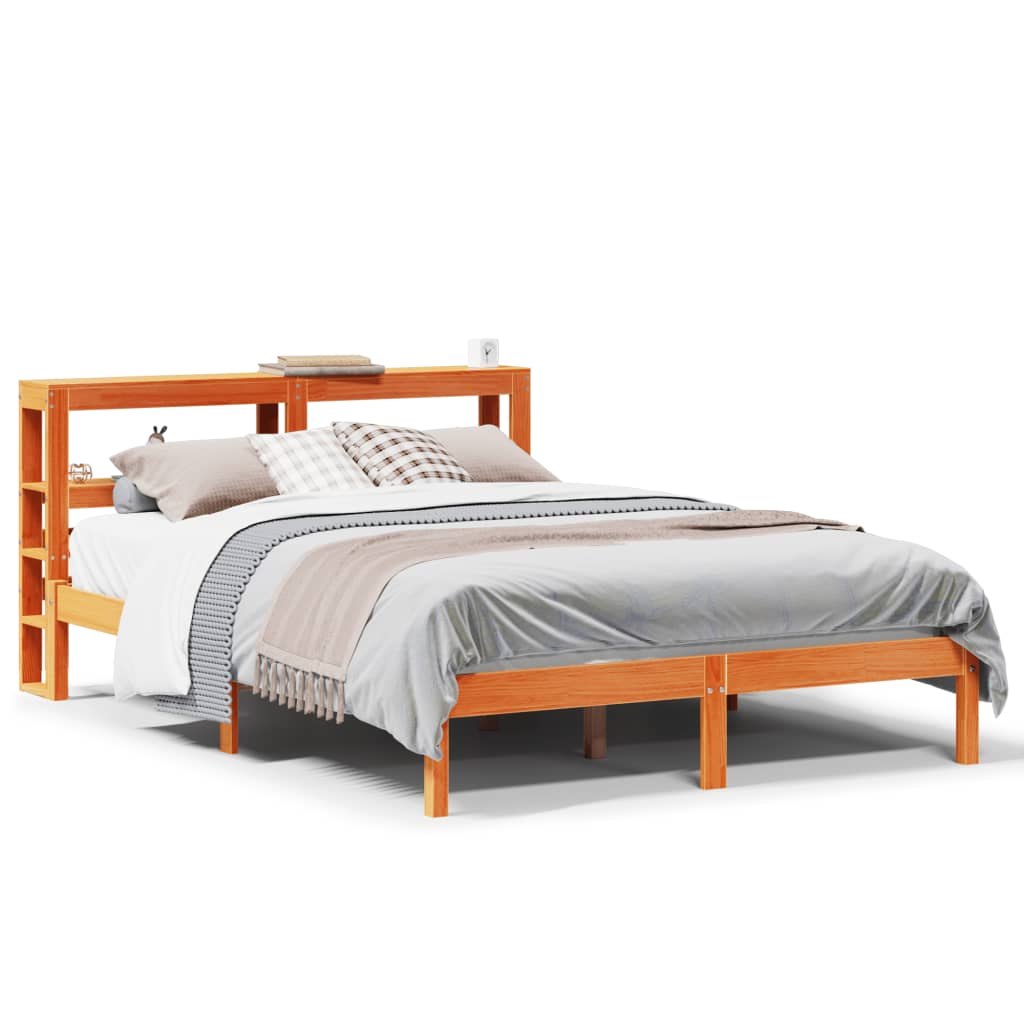 Bedframe met hoofdbord massief grenenhout wasbruin 140x190 cm – afbeelding 2