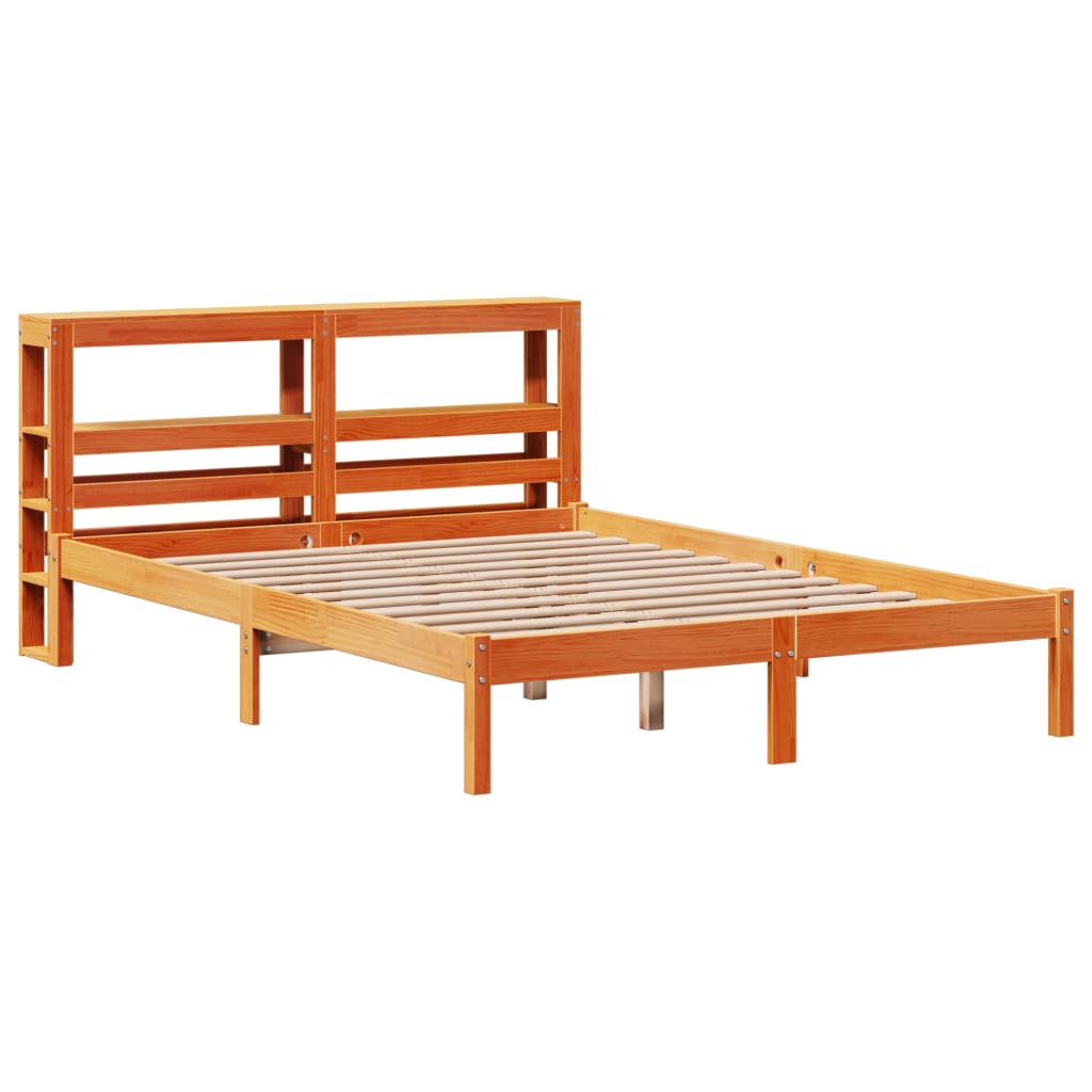 Bedframe met hoofdbord massief grenenhout wasbruin 140x190 cm – afbeelding 3