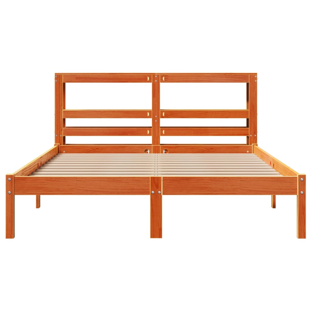 Bedframe met hoofdbord massief grenenhout wasbruin 140x190 cm – afbeelding 4