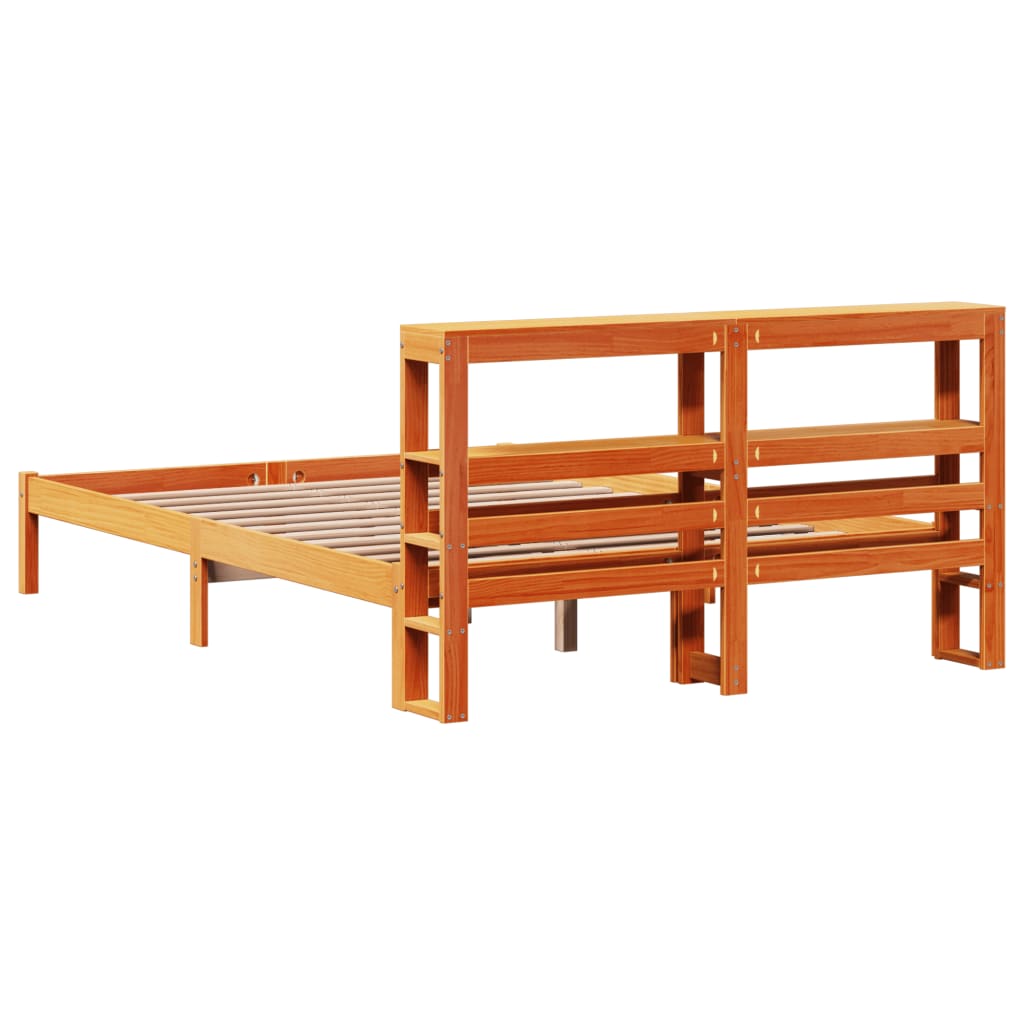 Bedframe met hoofdbord massief grenenhout wasbruin 140x190 cm – afbeelding 6