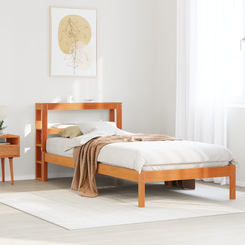 Bedframe met hoofdbord massief grenenhout wasbruin 100x200 cm – afbeelding 1