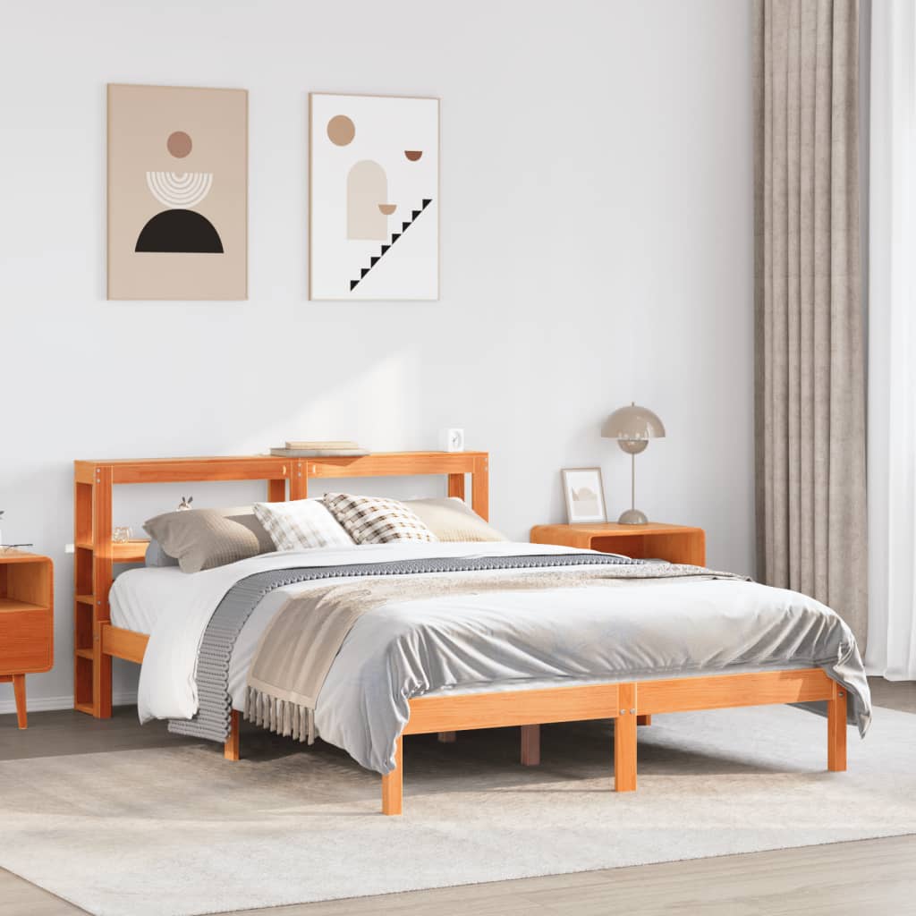 Bedframe met hoofdbord massief grenenhout wasbruin 120x200 cm – afbeelding 1