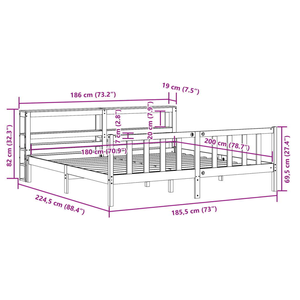 Bedframe zonder matras massief grenenhout 180x200 cm – afbeelding 12