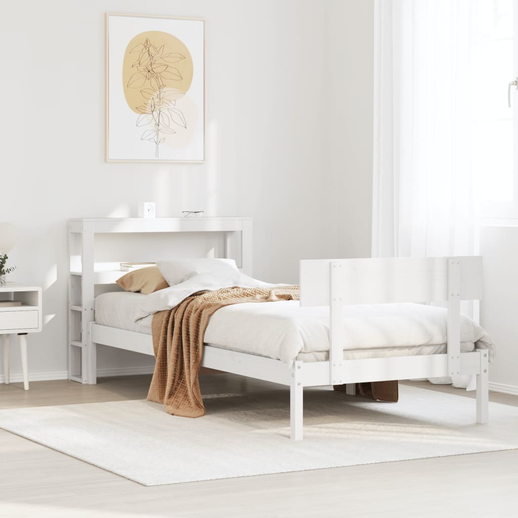 Bedframe zonder matras massief grenenhout wit 75x190 cm – afbeelding 1