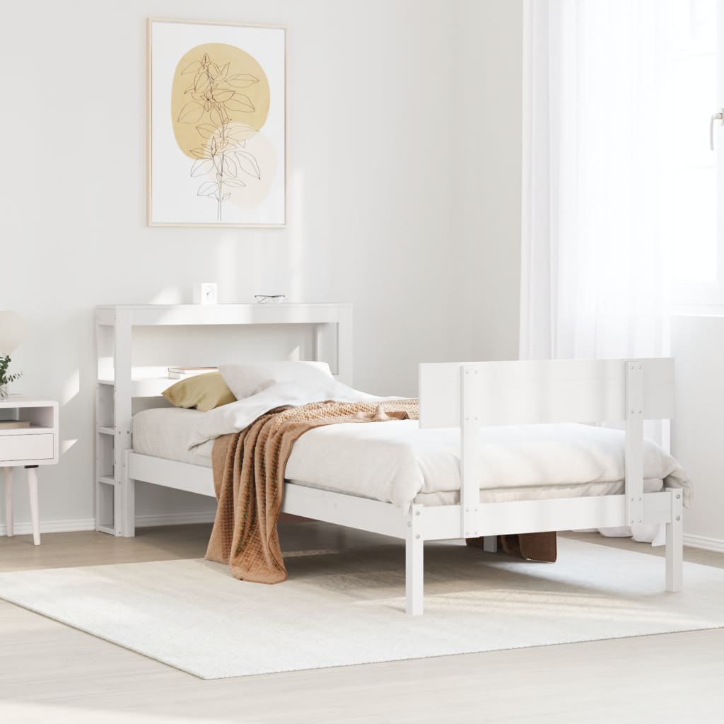 Bedframe zonder matras massief grenenhout wit 90x190 cm – afbeelding 1