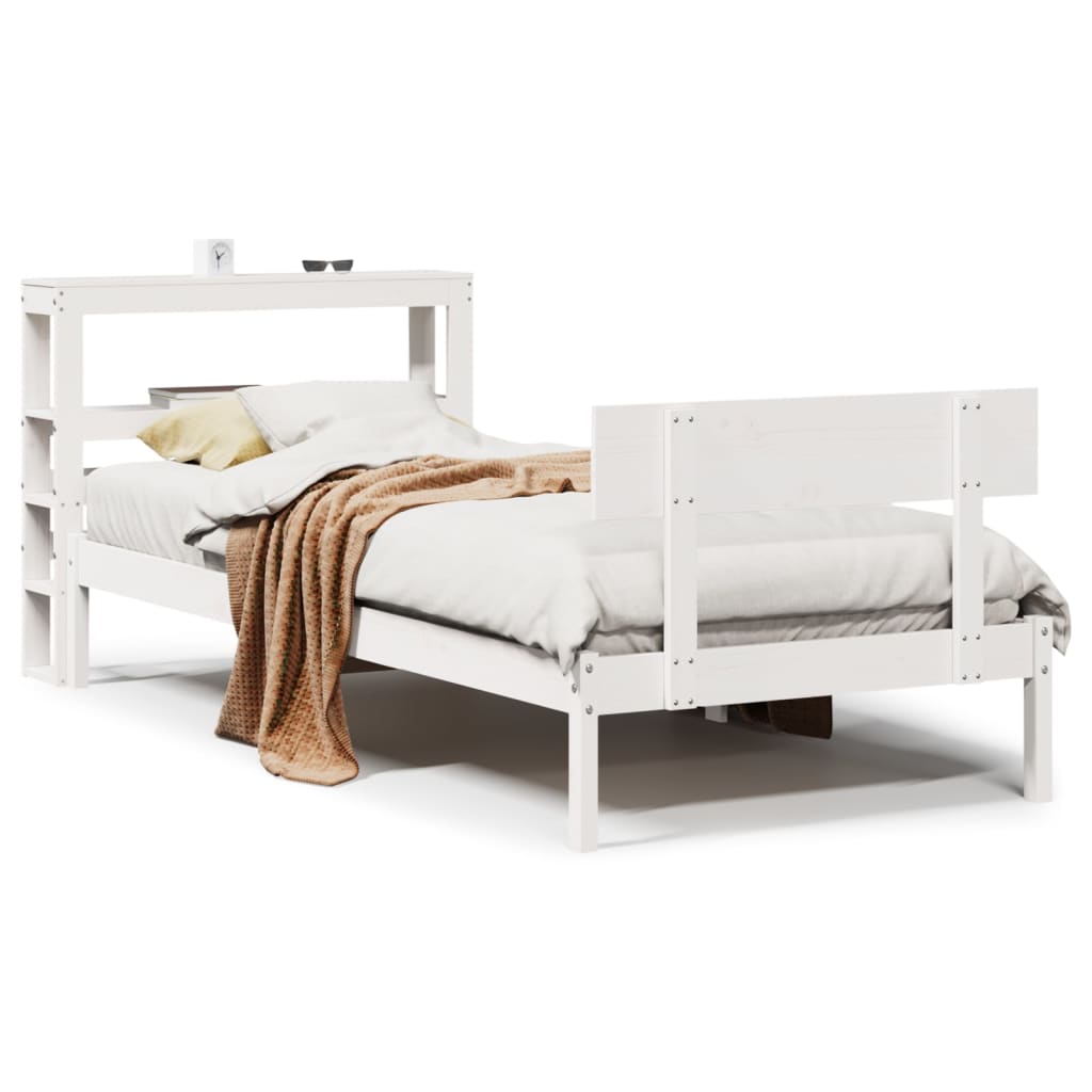 Bedframe zonder matras massief grenenhout wit 90x190 cm – afbeelding 2