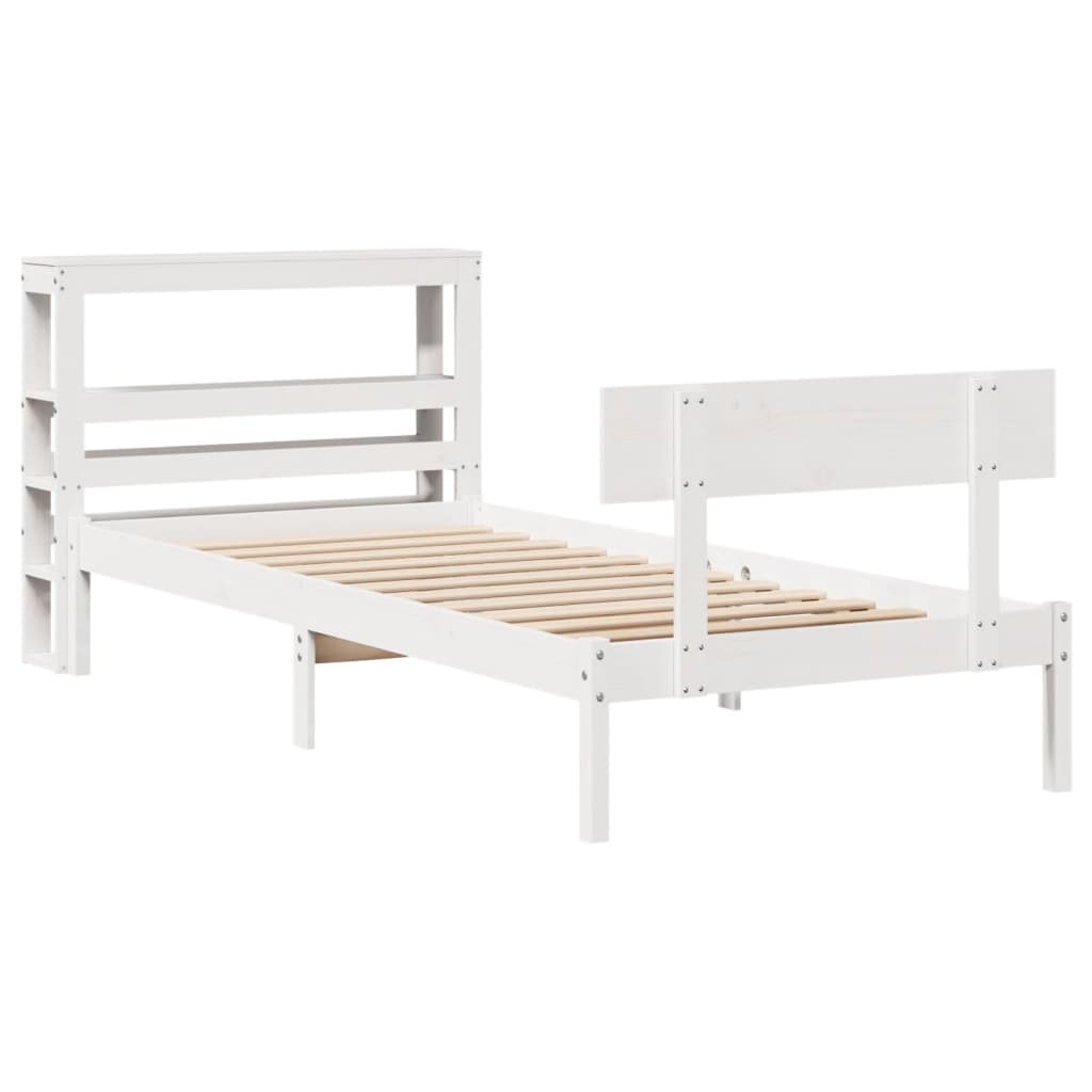 Bedframe zonder matras massief grenenhout wit 90x190 cm – afbeelding 3