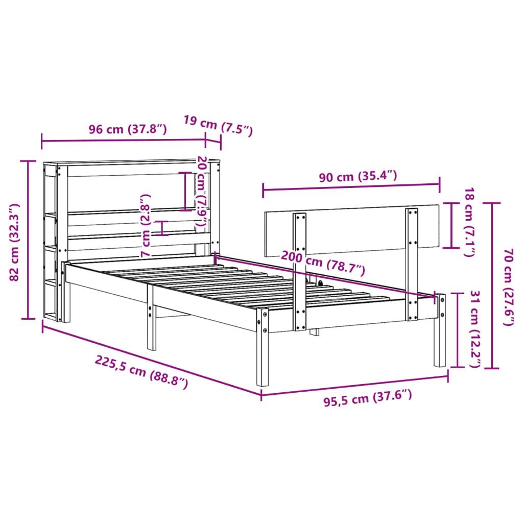 Bedframe zonder matras massief grenenhout wit 90x200 cm – afbeelding 12