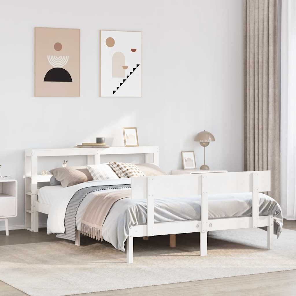 Bedframe zonder matras massief grenenhout wit 120x200 cm – afbeelding 1