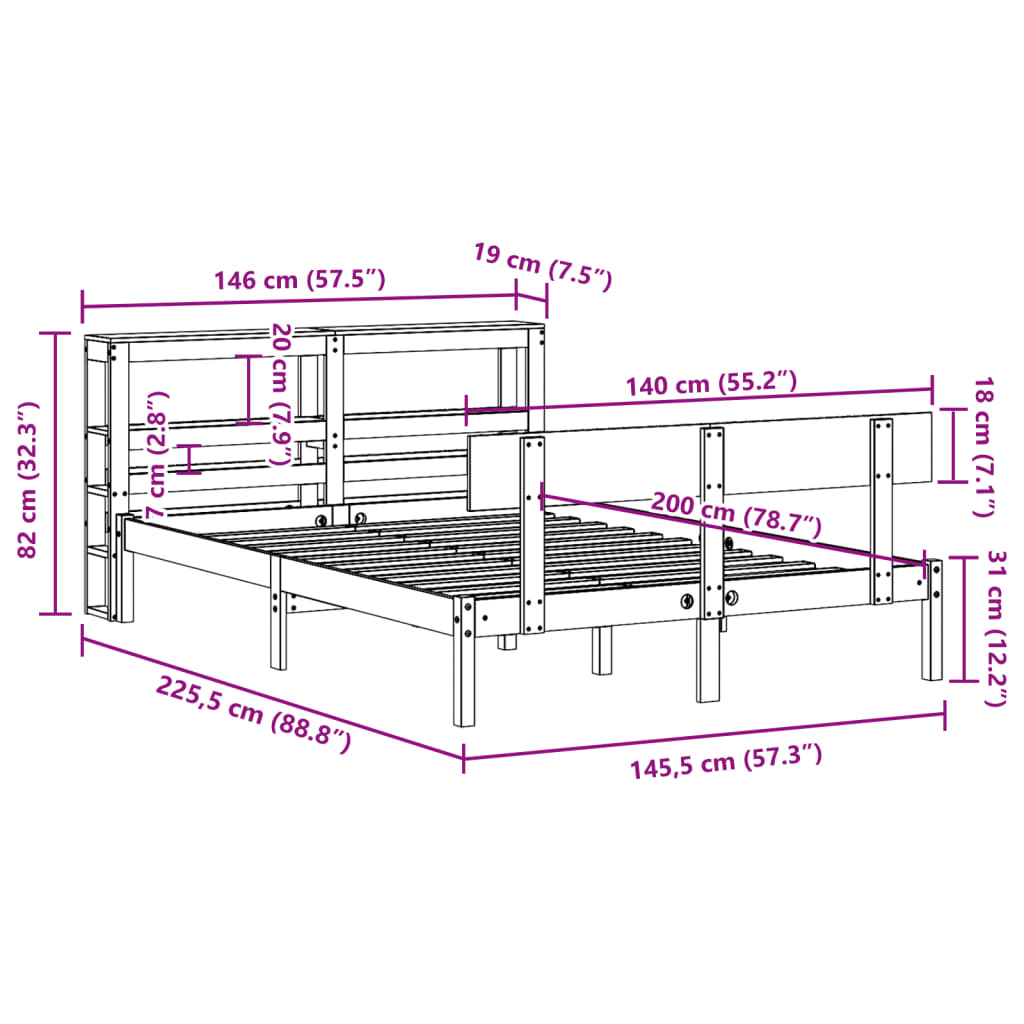 Bedframe zonder matras massief grenenhout 140x200 cm – afbeelding 12