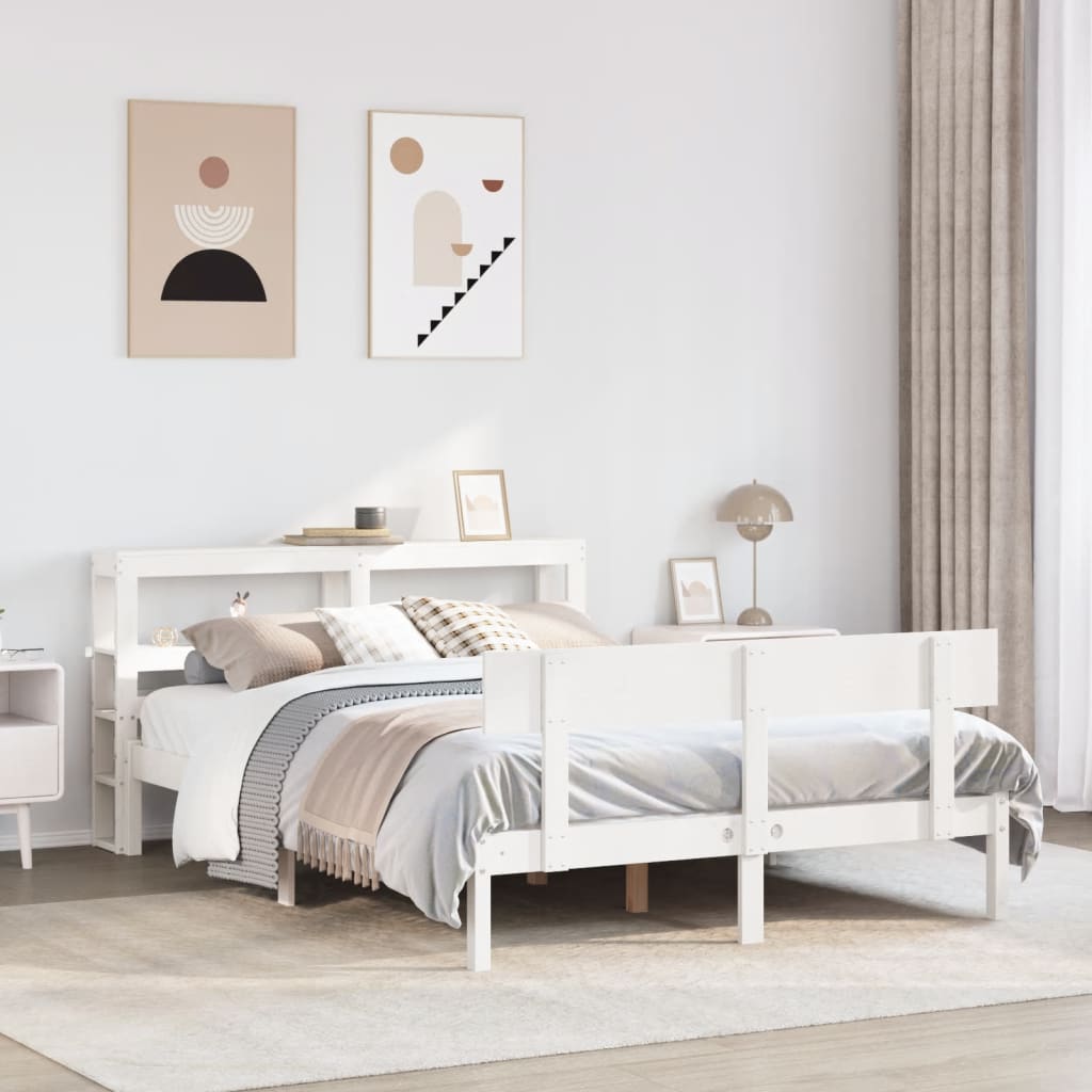 Bedframe zonder matras massief grenenhout wit 140x200 cm – afbeelding 1