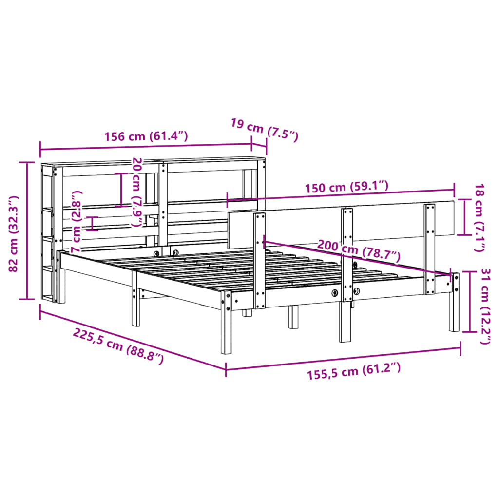 Bedframe zonder matras massief grenenhout 150x200 cm – afbeelding 12