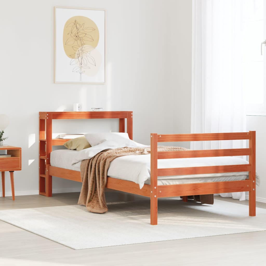 Bedframe zonder matras massief grenenhout wasbruin 75x190 cm – afbeelding 1