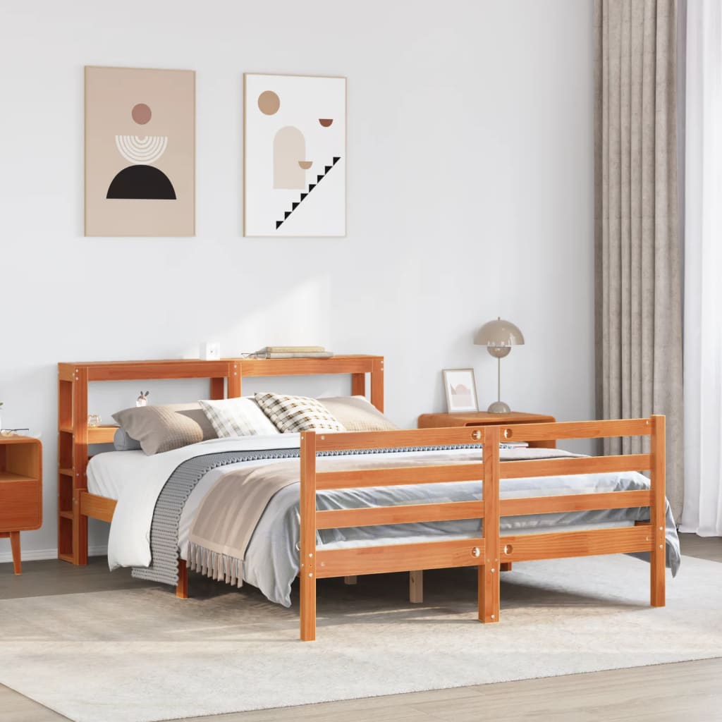 Bedframe zonder matras massief grenenhout wasbruin 150x200 cm – afbeelding 1