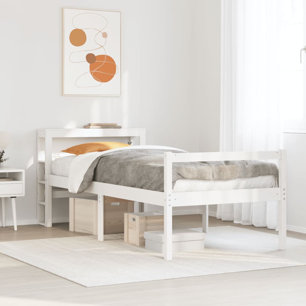 Seniorenbed met hoofdbord massief grenenhout wit 75x190 cm – afbeelding 1