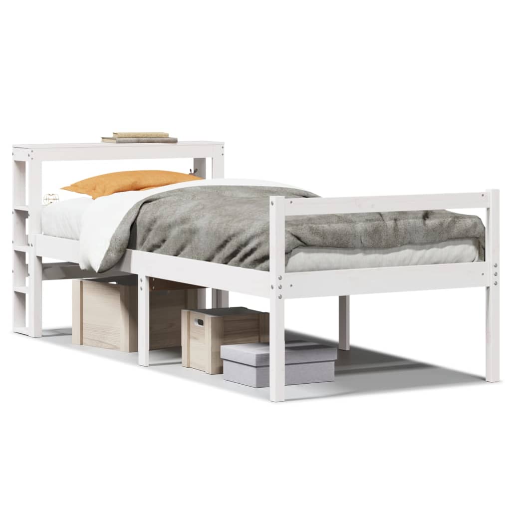 Seniorenbed met hoofdbord massief grenenhout wit 75x190 cm – afbeelding 2
