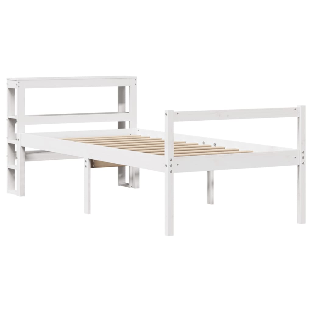 Seniorenbed met hoofdbord massief grenenhout wit 75x190 cm – afbeelding 3