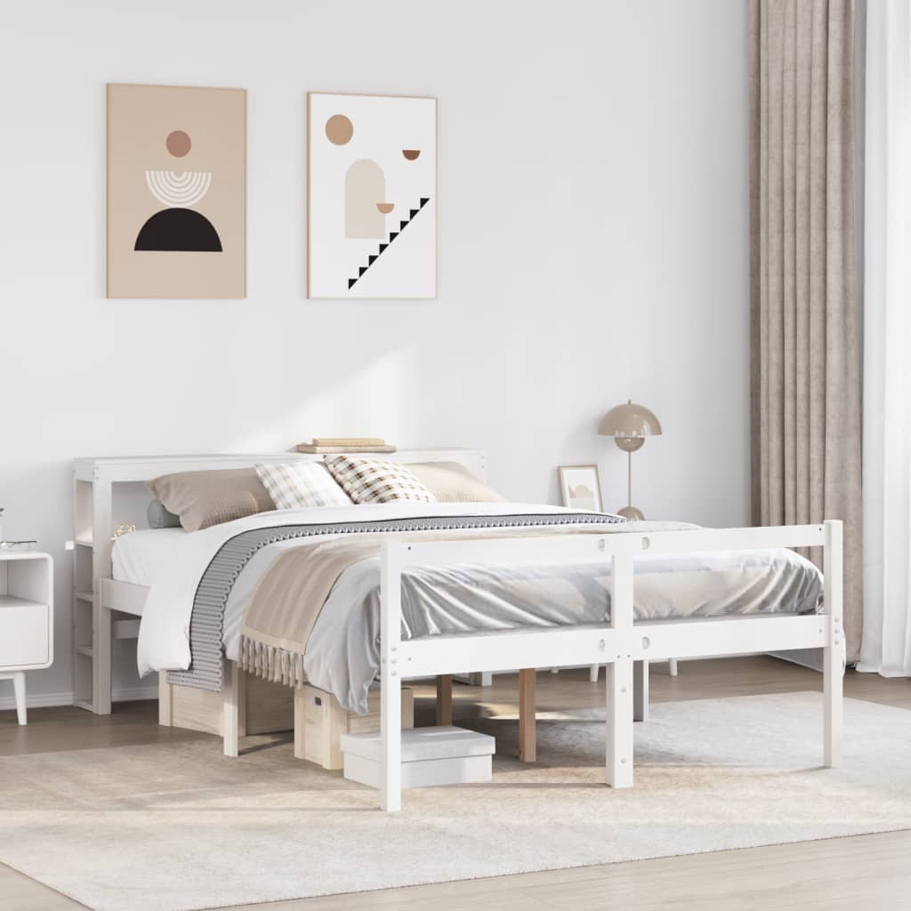 Seniorenbed met hoofdbord massief grenenhout wit 120x190 cm – afbeelding 1