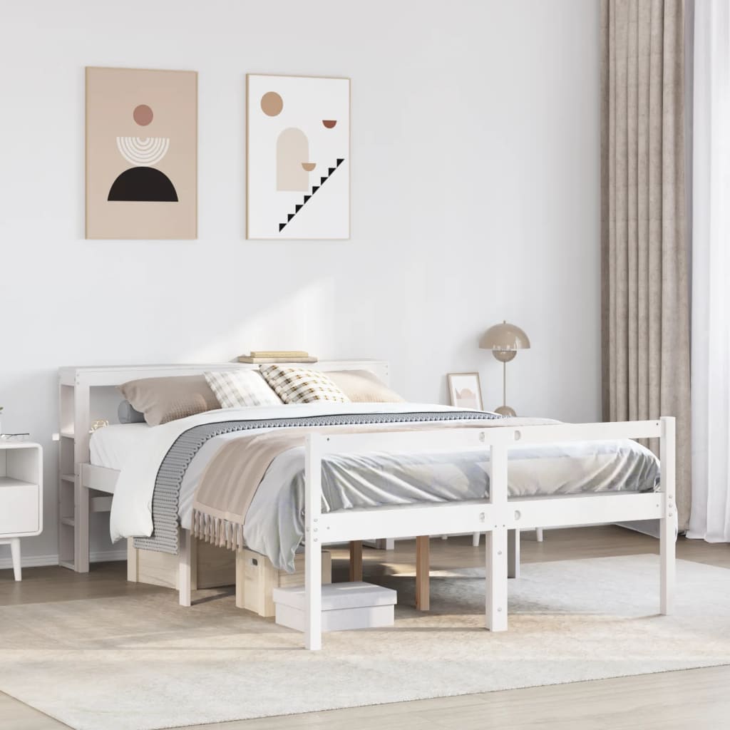 Seniorenbed met hoofdbord massief grenenhout wit 140x200 cm – afbeelding 1