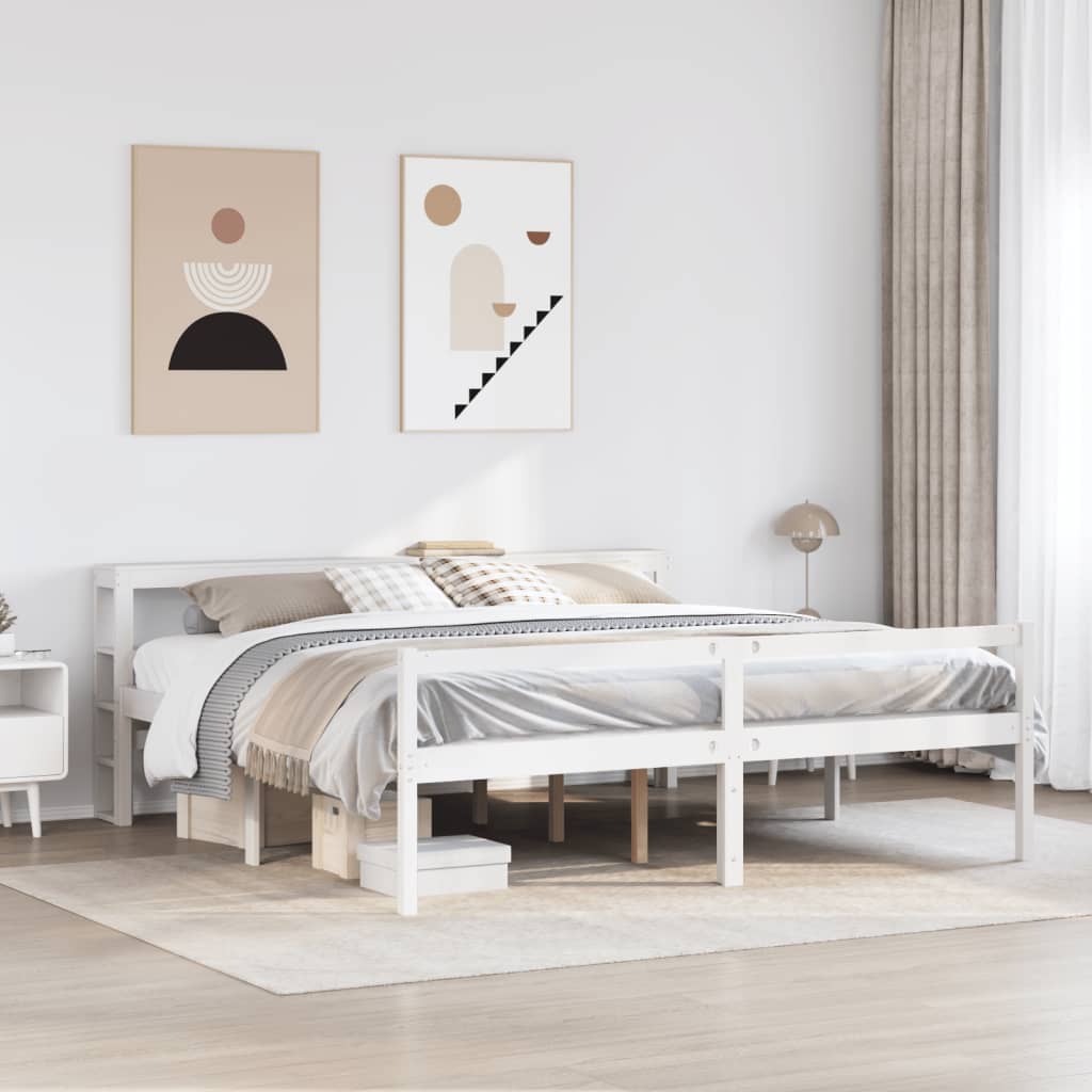 Seniorenbed met hoofdbord massief grenenhout wit 200x200 cm – afbeelding 1