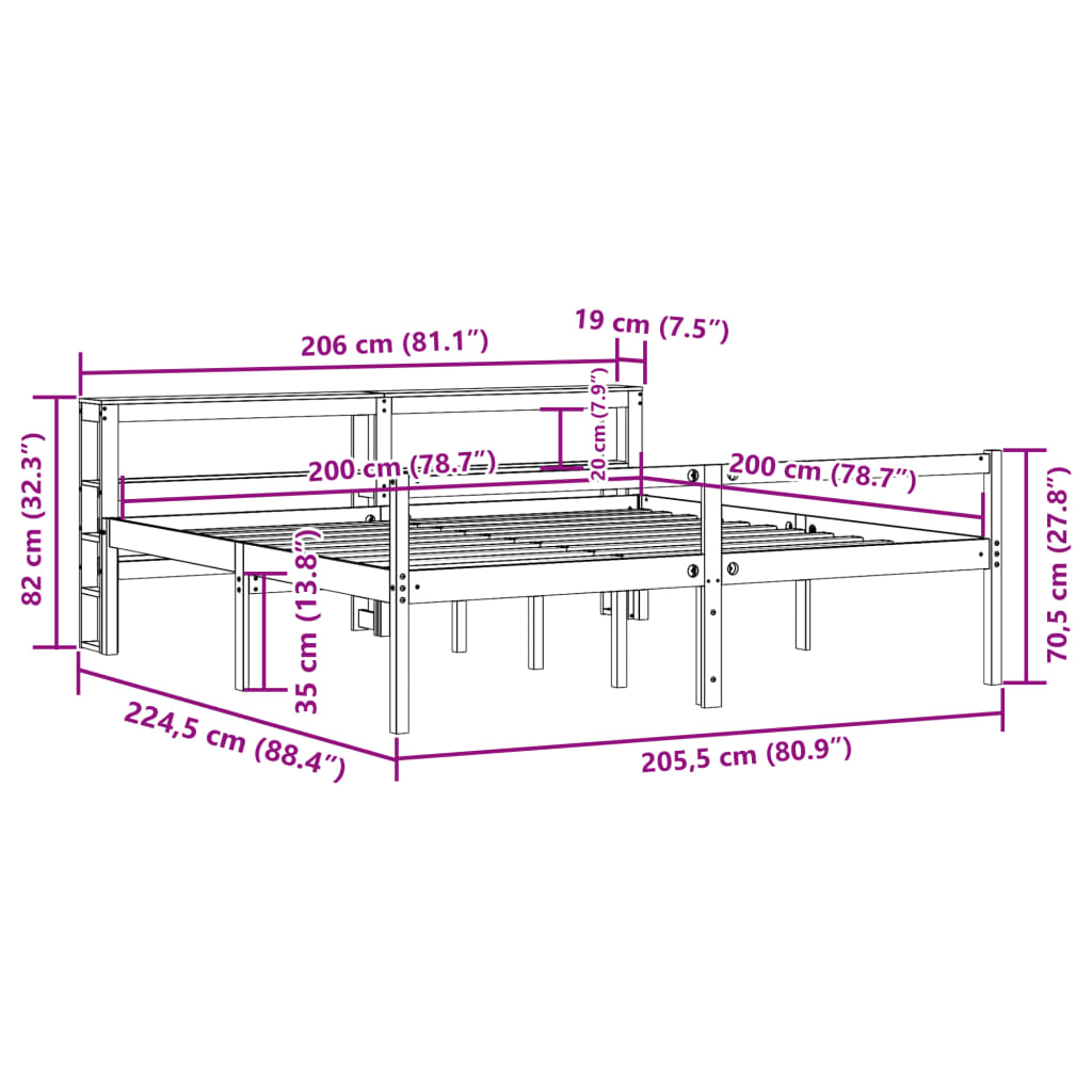 Seniorenbed met hoofdbord massief grenenhout wit 200x200 cm – afbeelding 12
