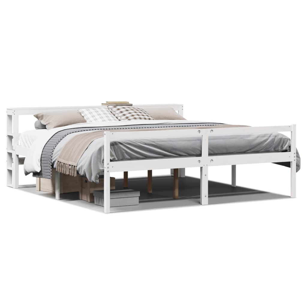 Seniorenbed met hoofdbord massief grenenhout wit 200x200 cm – afbeelding 2