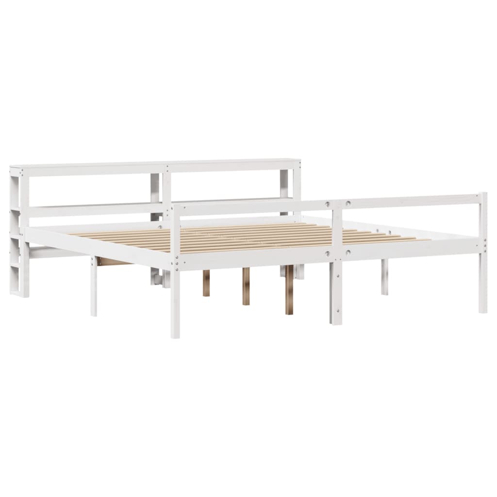 Seniorenbed met hoofdbord massief grenenhout wit 200x200 cm – afbeelding 3