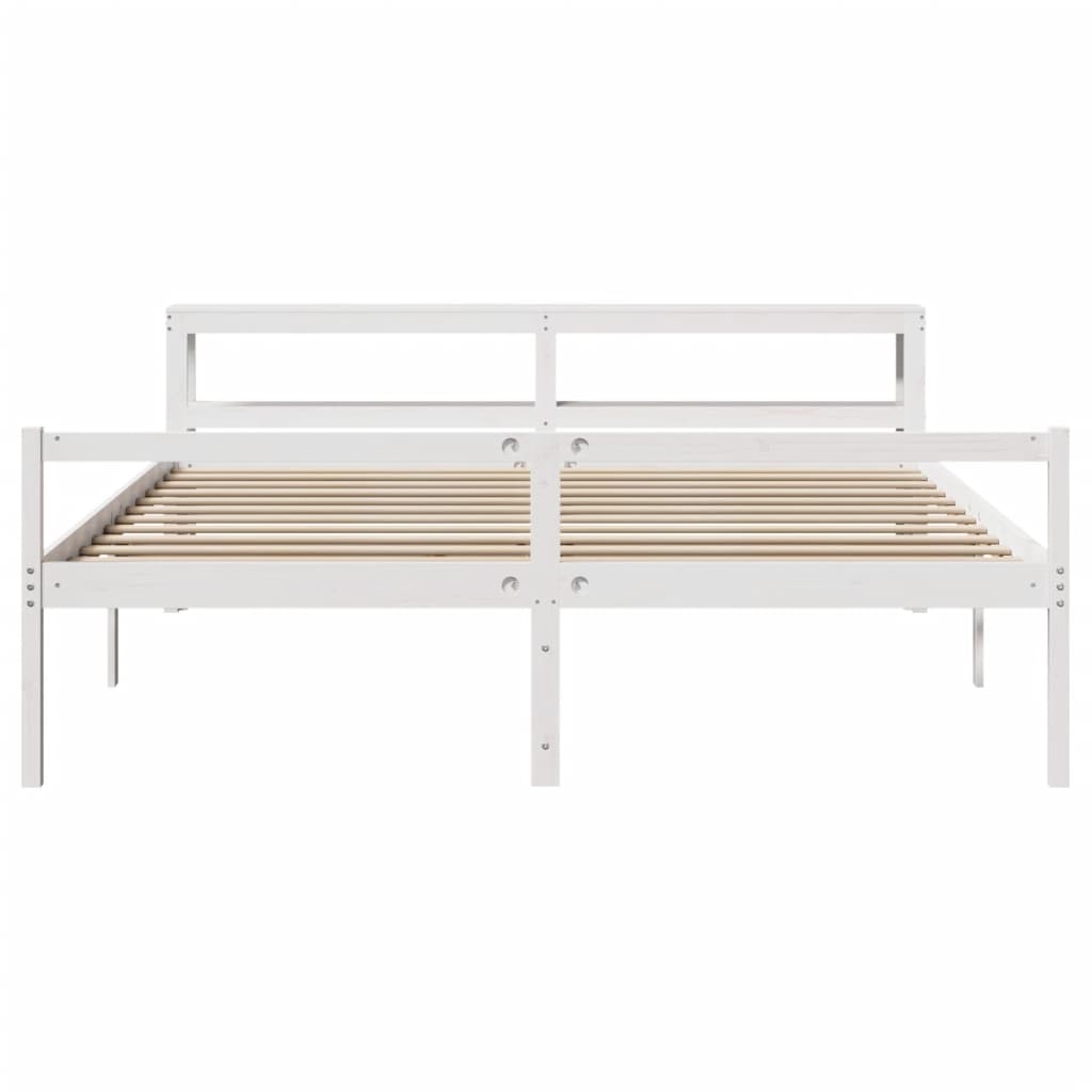 Seniorenbed met hoofdbord massief grenenhout wit 200x200 cm – afbeelding 4