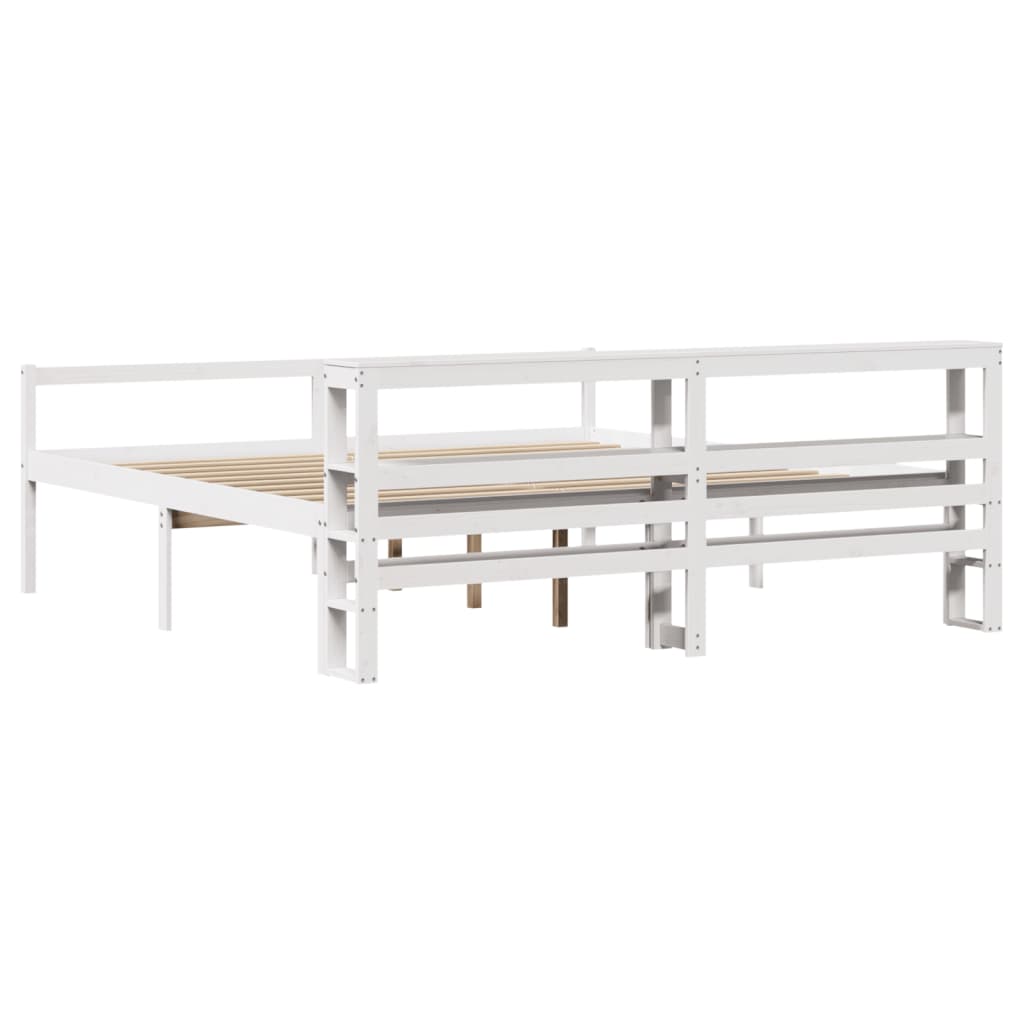 Seniorenbed met hoofdbord massief grenenhout wit 200x200 cm – afbeelding 7