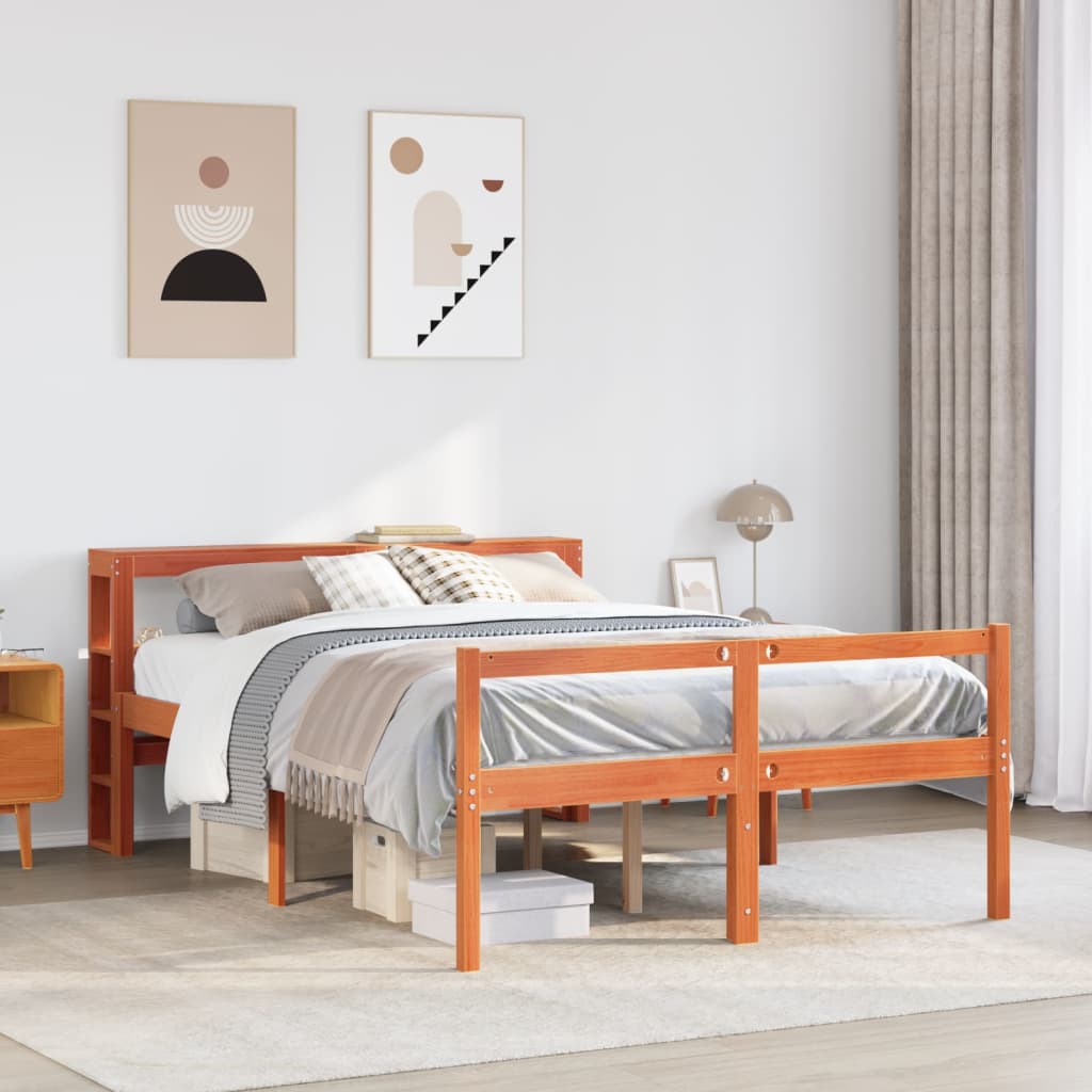 Bedframe met hoofdbord massief grenenhout wasbruin 160x200 cm – afbeelding 1
