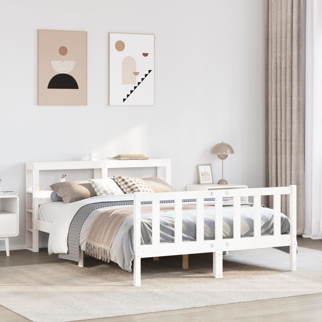 Bedframe zonder matras massief grenenhout wit 150x200 cm – afbeelding 1