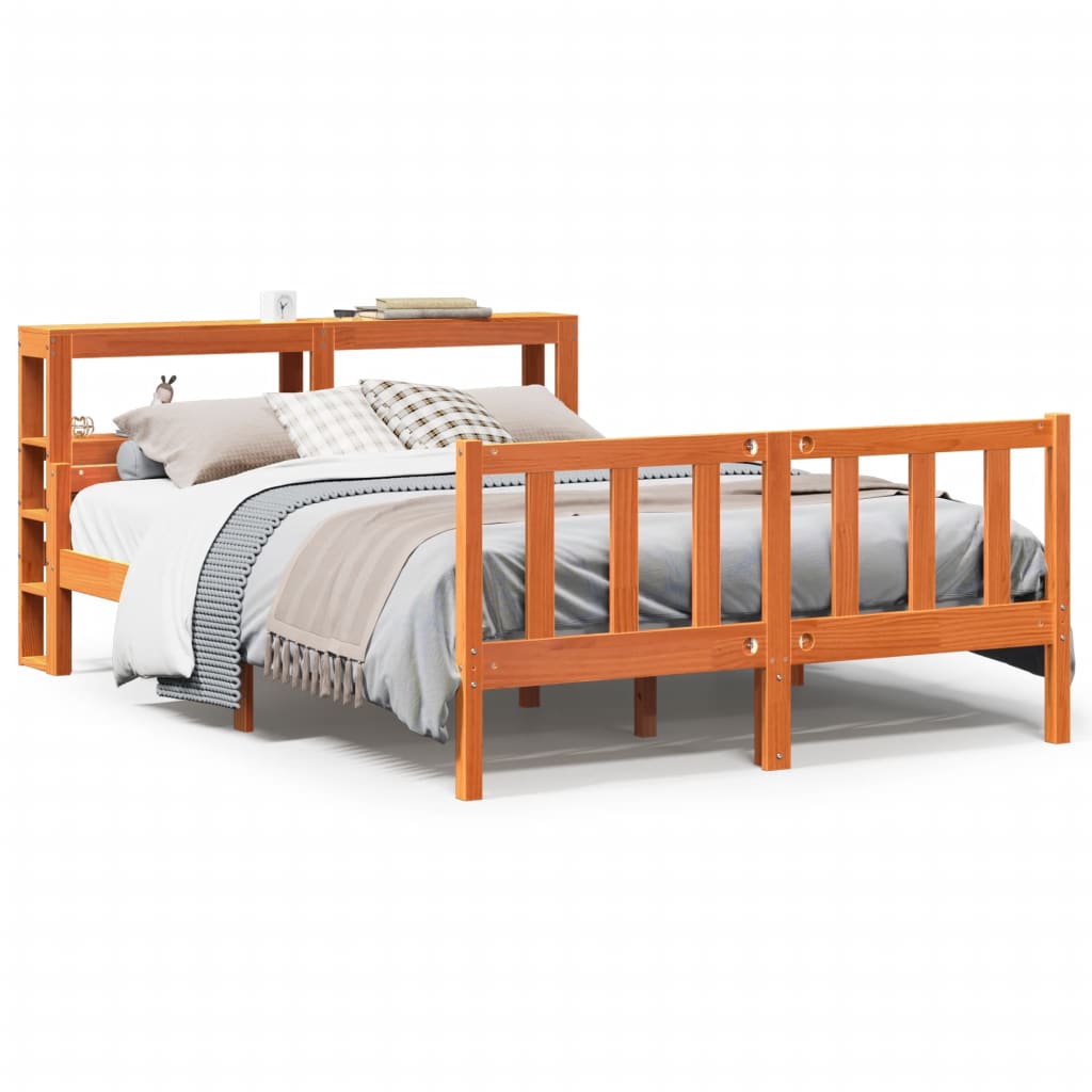 Bedframe met hoofdbord massief grenenhout wasbruin 150x200 cm – afbeelding 2