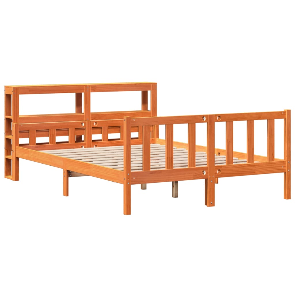 Bedframe met hoofdbord massief grenenhout wasbruin 150x200 cm – afbeelding 3
