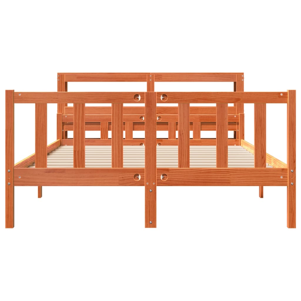 Bedframe met hoofdbord massief grenenhout wasbruin 150x200 cm – afbeelding 4
