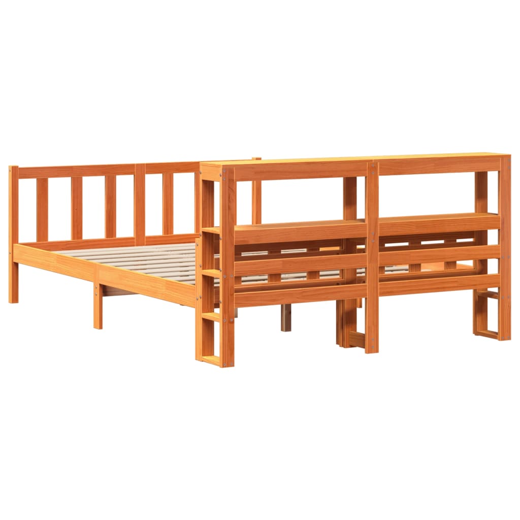 Bedframe met hoofdbord massief grenenhout wasbruin 150x200 cm – afbeelding 6