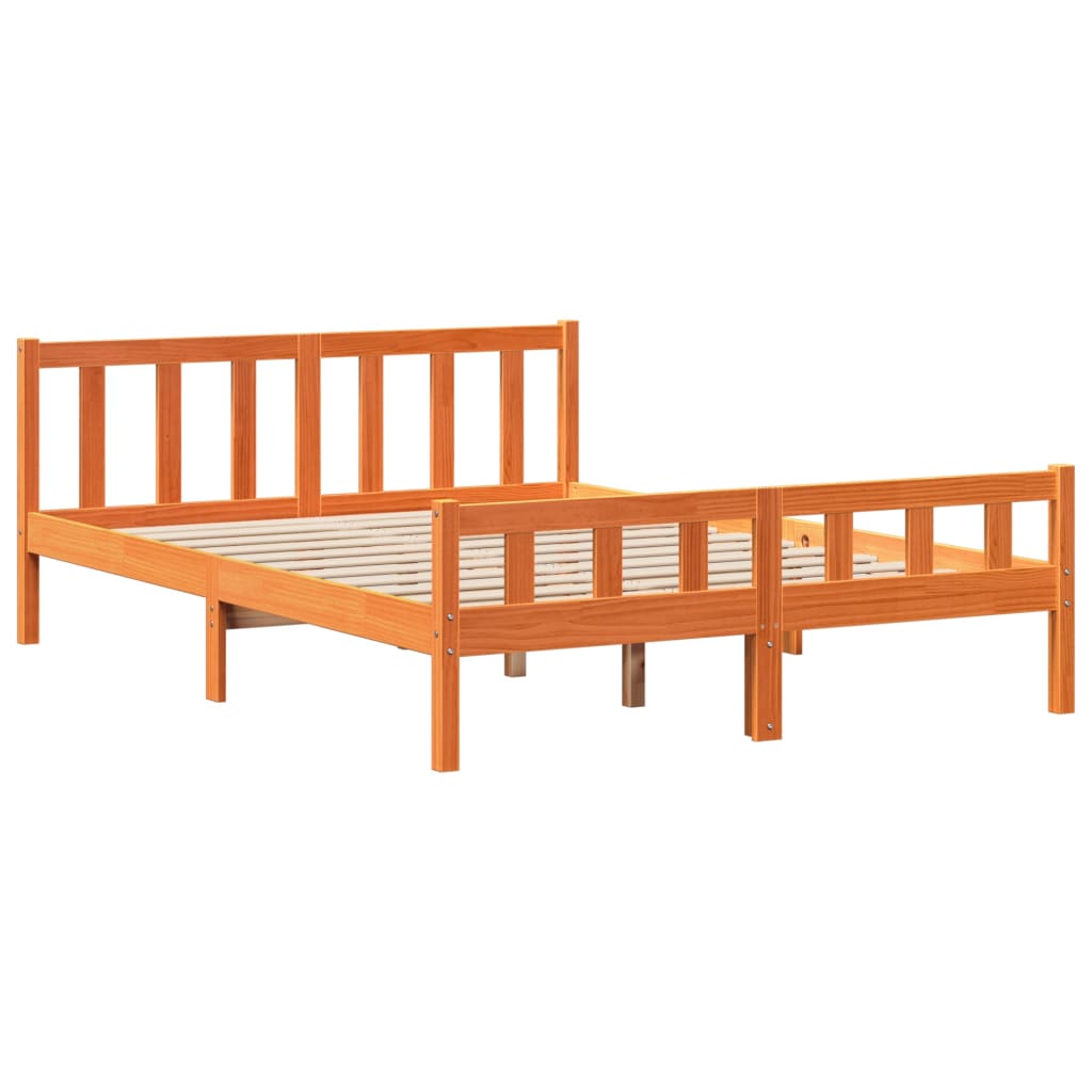 Bedframe met hoofdbord massief grenenhout wasbruin 150x200 cm – afbeelding 8