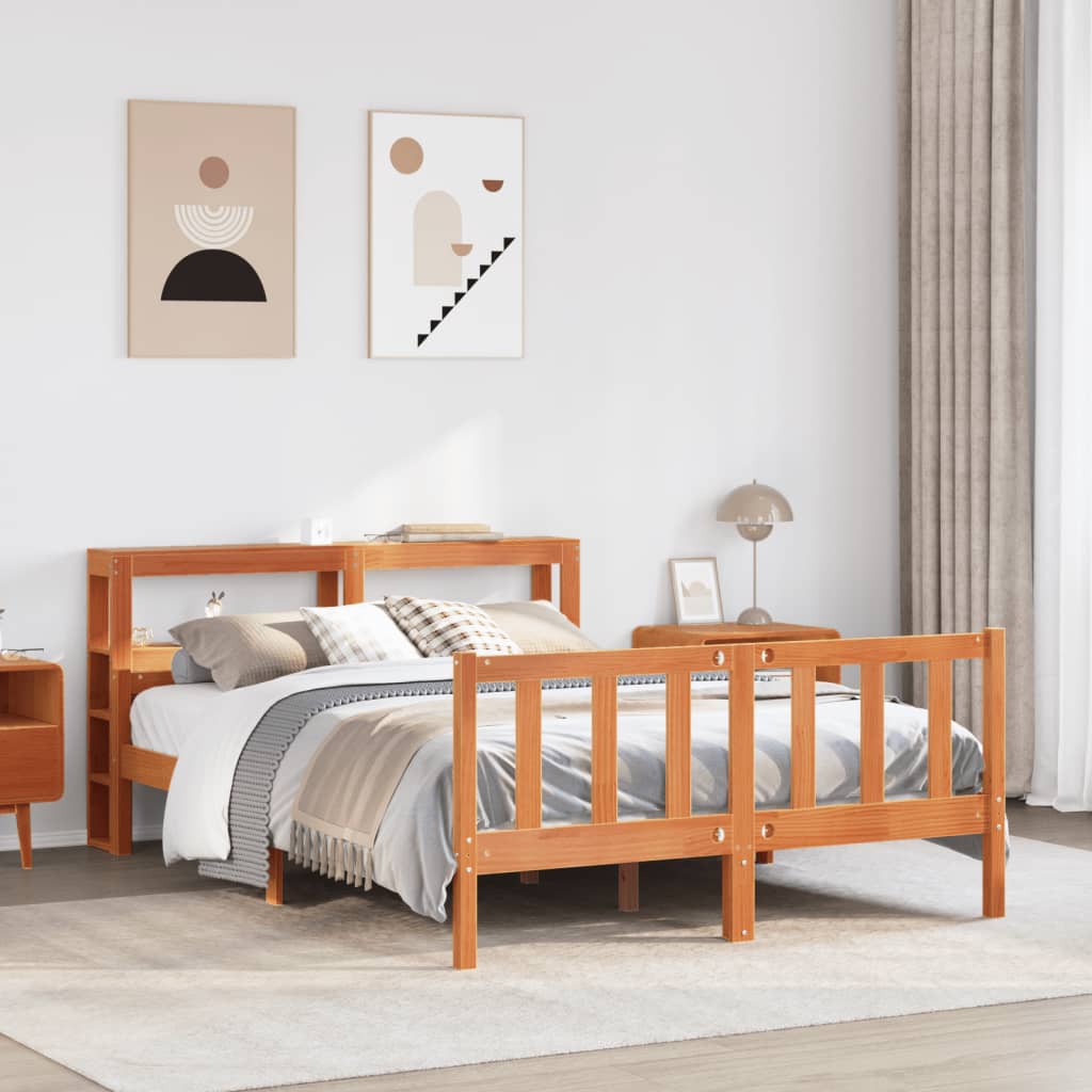 Bedframe met hoofdbord massief grenenhout wasbruin 160x200 cm – afbeelding 1